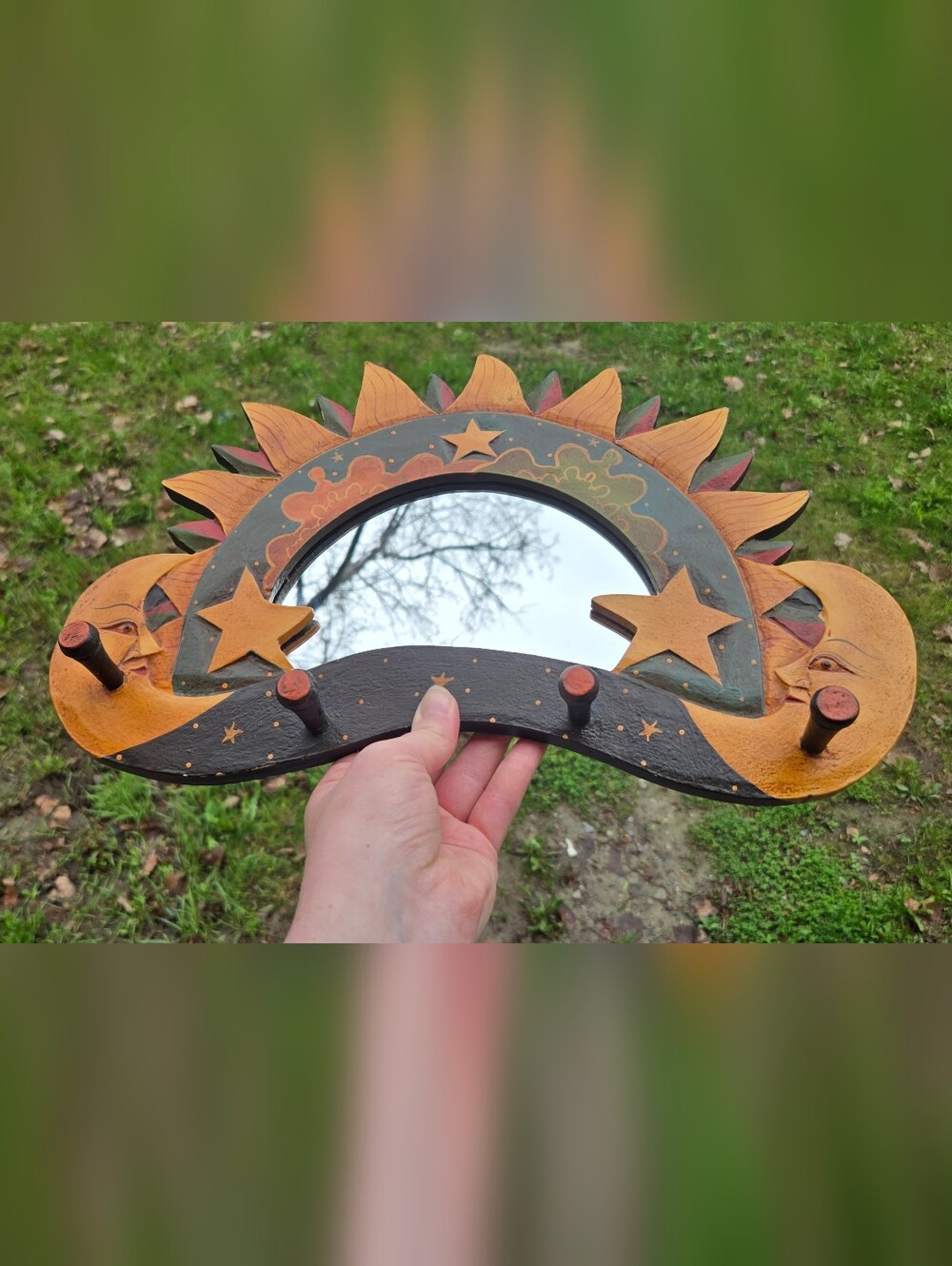 Vintage 90s Celestial Sun Moon Mirror Hook Rack – Whimsigoth Boho Wall Decor